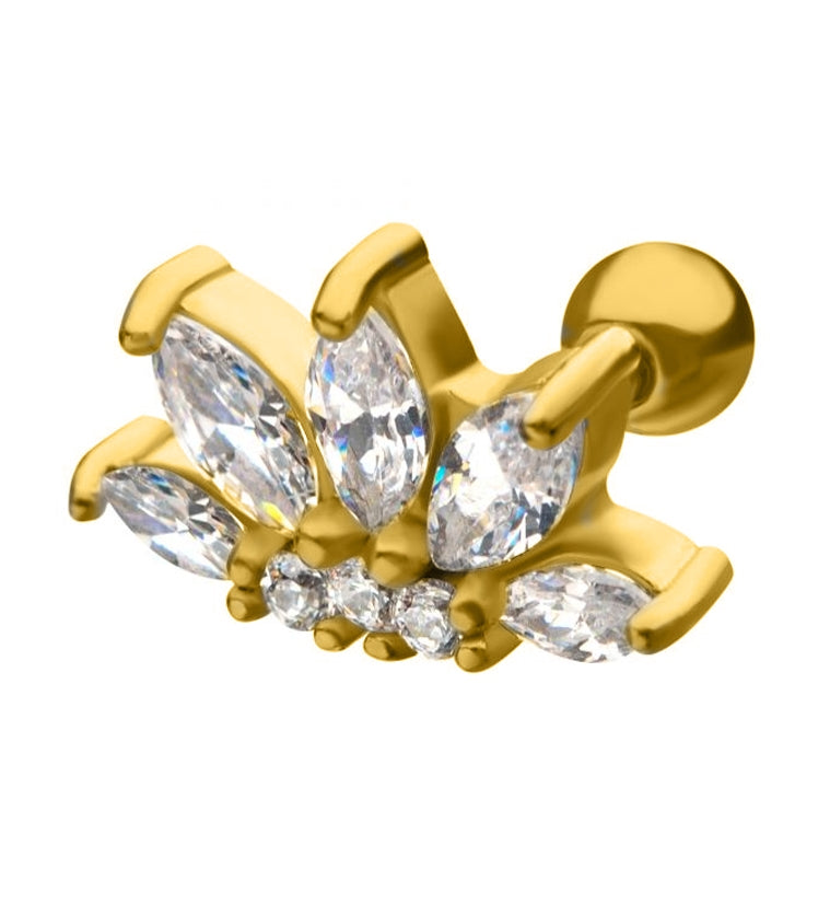 18G Gold PVD Lotus Flower CZ Cartilage Barbell