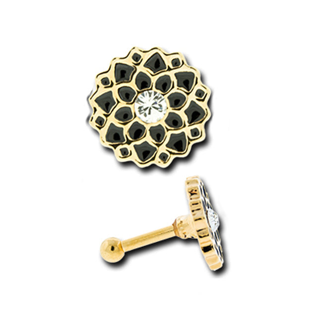 Gold Mandala Flower Tragus / Cartilage Barbell