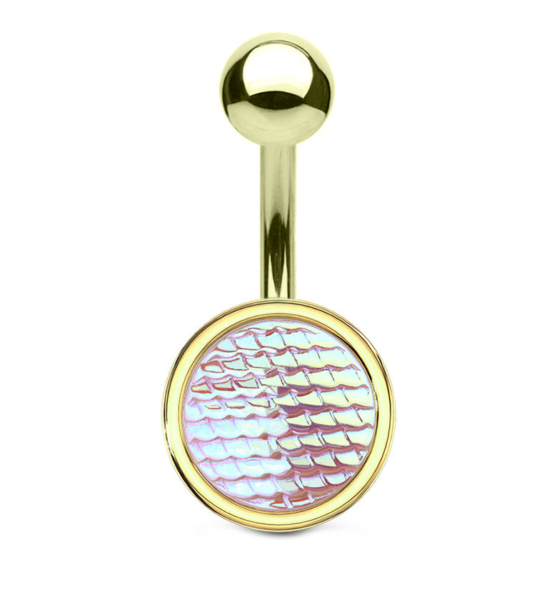 Gold PVD Pink Aurora Mermaid Scale Belly Button Ring