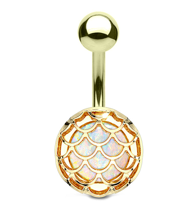 Gold PVD Mermaid Scale Shield Belly Button Ring