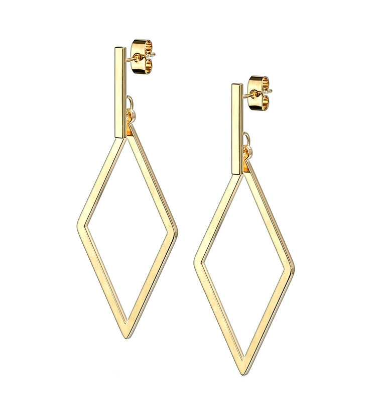 Gold PVD Diamond Hanging Earrings