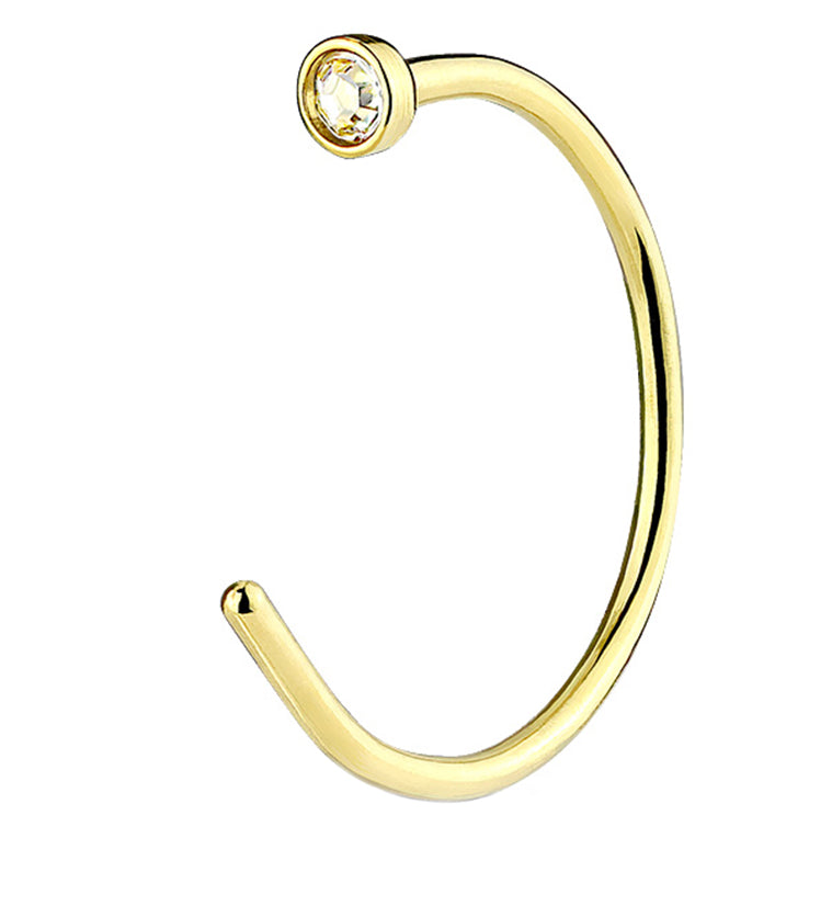 20G Clear Gem Gold PVD Stainless Steel Nose Hoop Ring