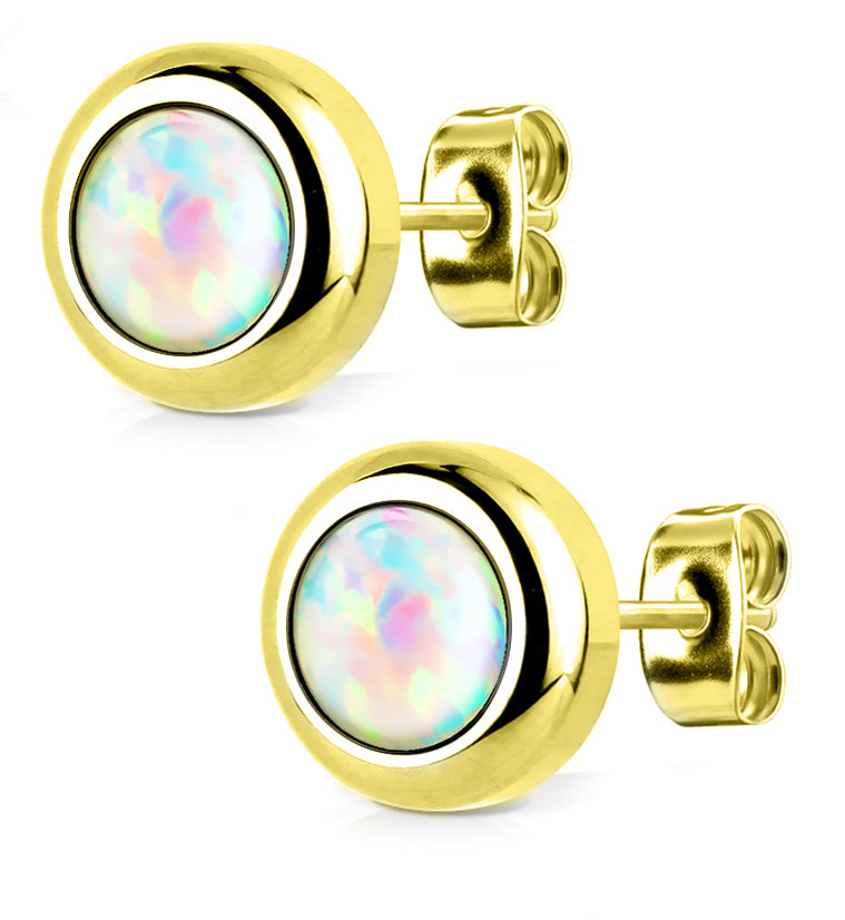 Gold PVD White Opal Set Earrings