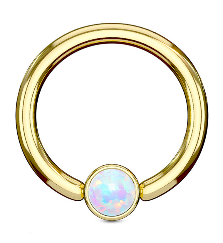 Gold PVD Opalite Flat Disk Captive Ring