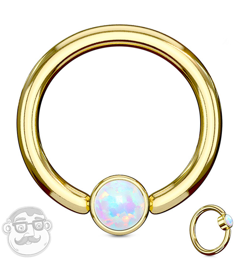 Gold PVD Opalite Flat Disk Captive Ring