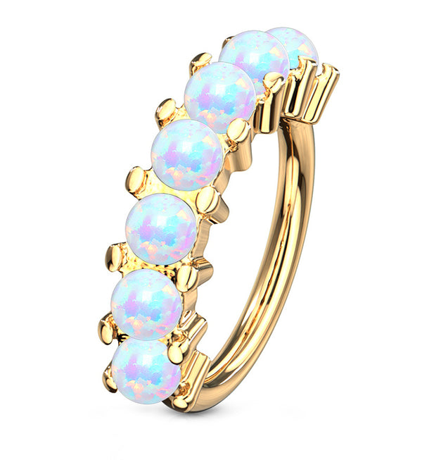 Gold PVD White Opal Septenary Seamless Ring