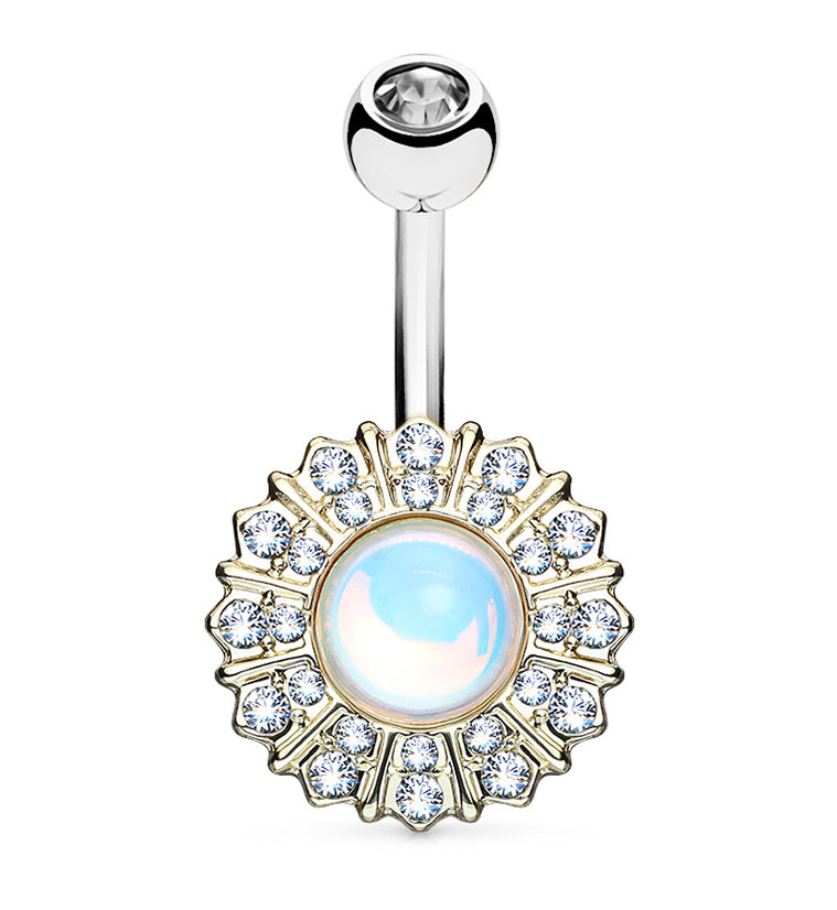 Gold Opal Shield Belly Button Ring