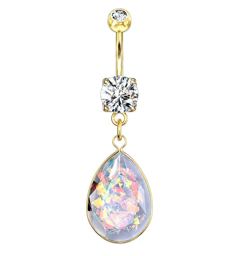Gold Opal Teardrop Belly Button Ring