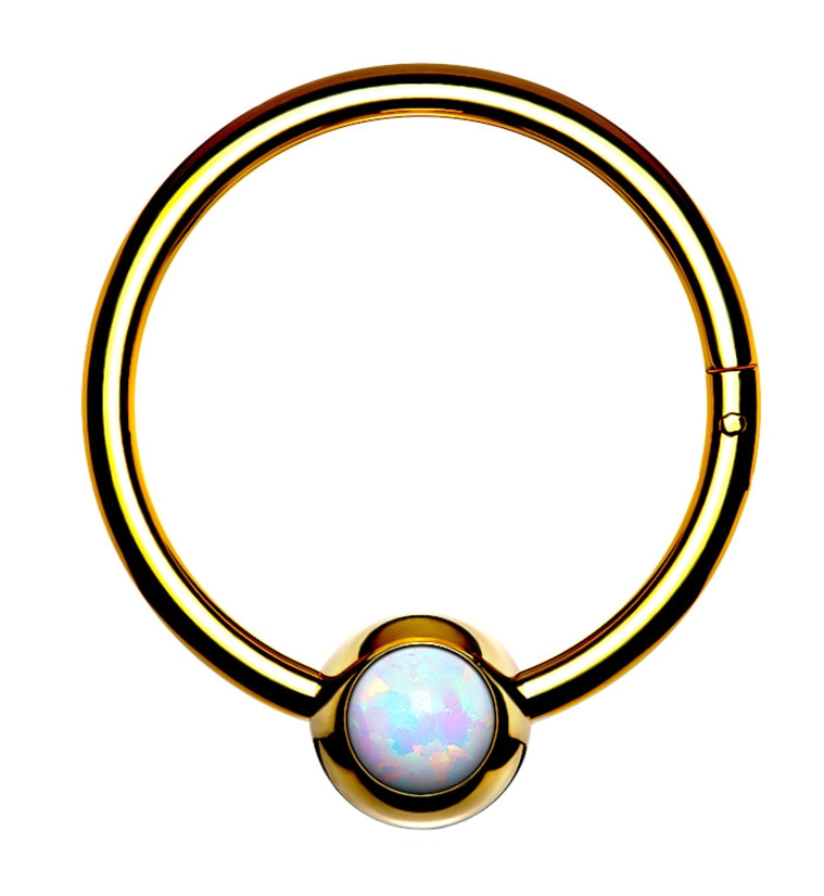 Gold PVD Opalite Hinged Segment Hoop Ring