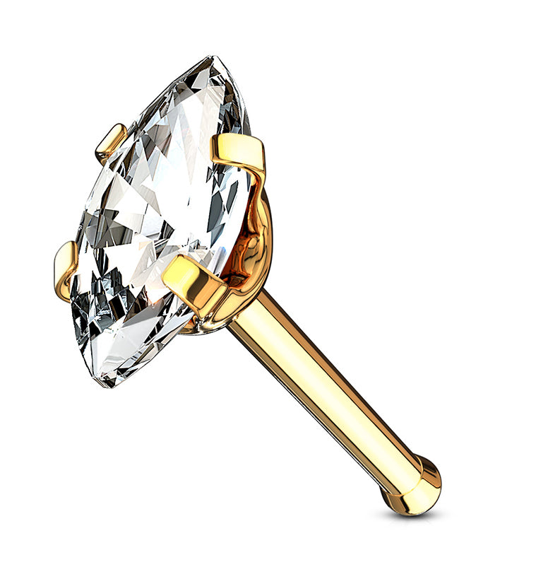 20G Gold PVD Oval CZ Stainless Steel Nosebone