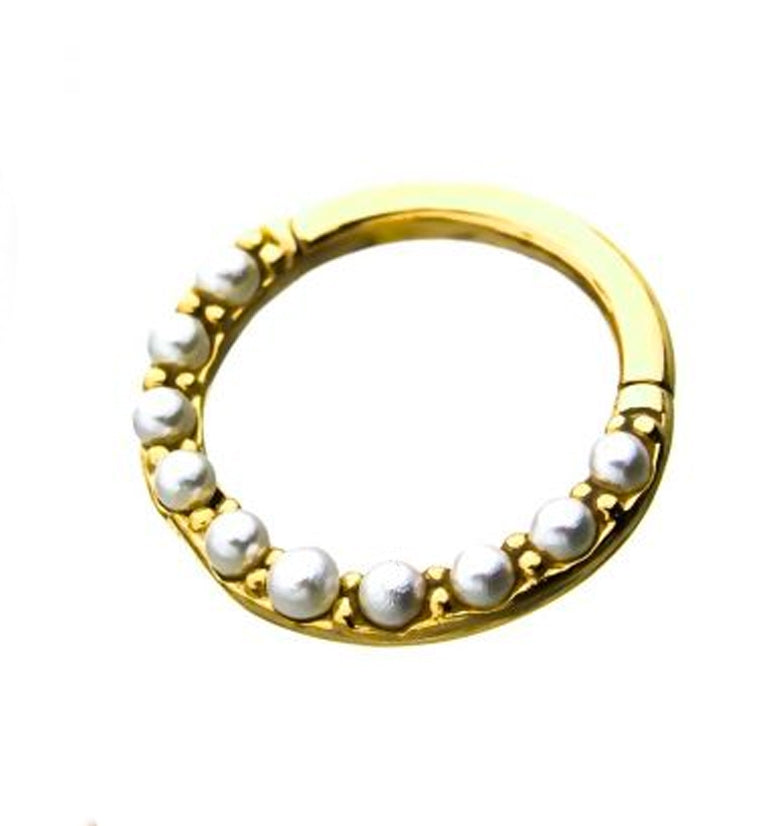 Gold PVD Pearl Front Hinged Segment Ring