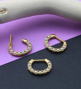 Gold PVD Pearl HInged Segment Hoop Ring