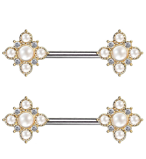 14G Gold Pearly Poly Nipple Ring Barbell
