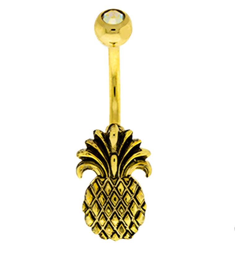 Gold Pineapple Belly Button Ring