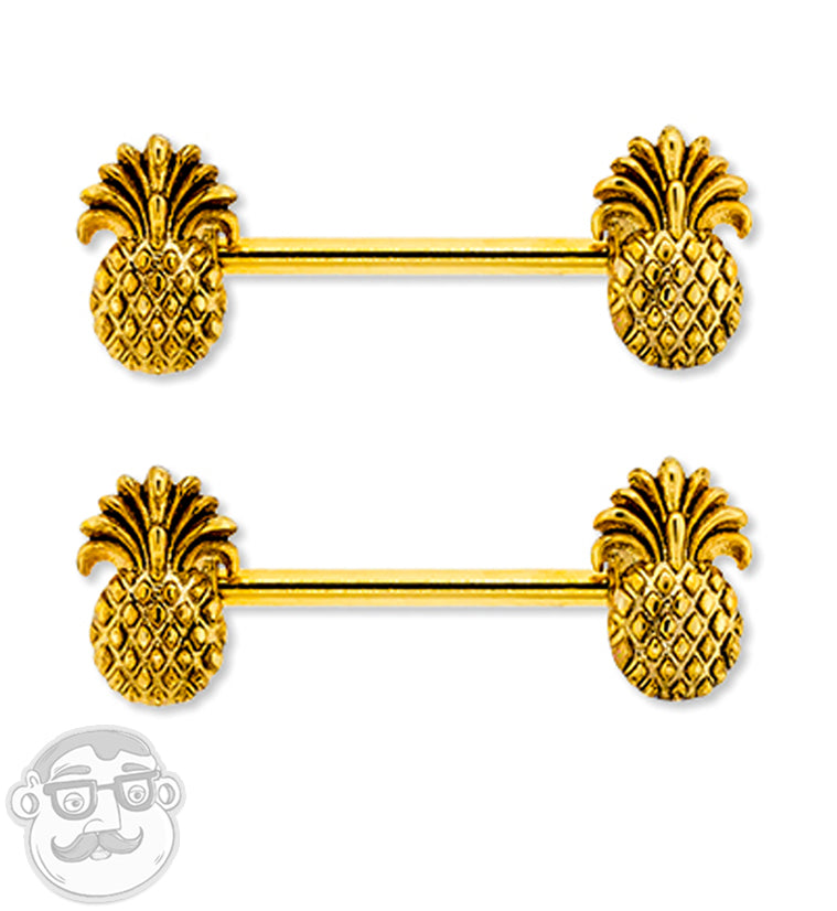 14G Gold PVD Pineapple Nipple Ring Barbell