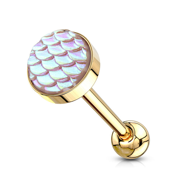 Gold PVD Pink Mermaid Scale Stainless Steel Barbell
