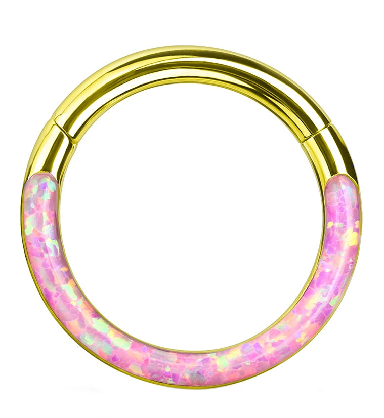 Gold PVD Pink Opalite Frontal Hinged Segment Ring