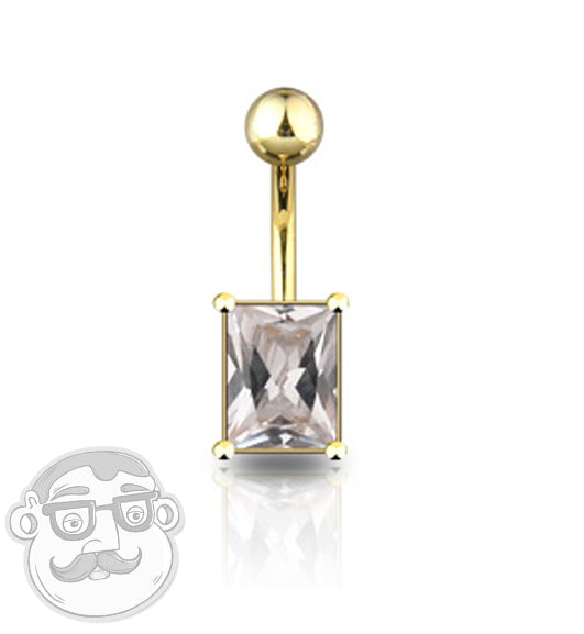 14kt Gold Plated Clear Squre CZ Navel Ring