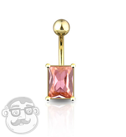 14kt Gold Plated Pink Squre CZ Navel Ring