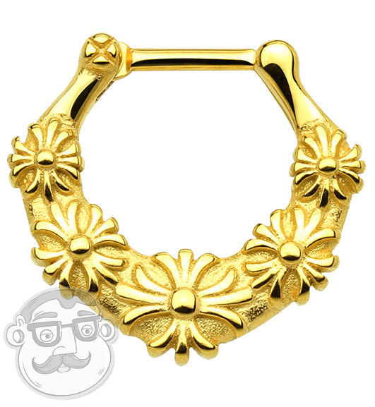 16G Floral IP Gold Stainless Steel Septum Clicker