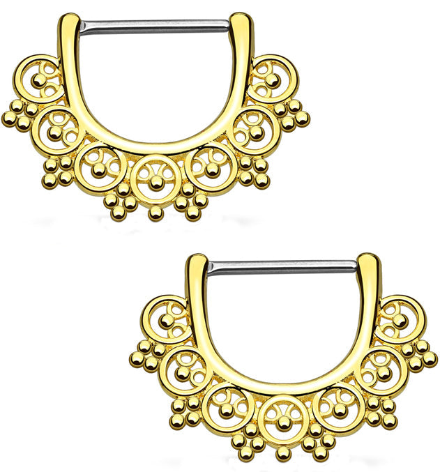 14G Gold Plated Ornamental Bead Nipple Clicker Ring