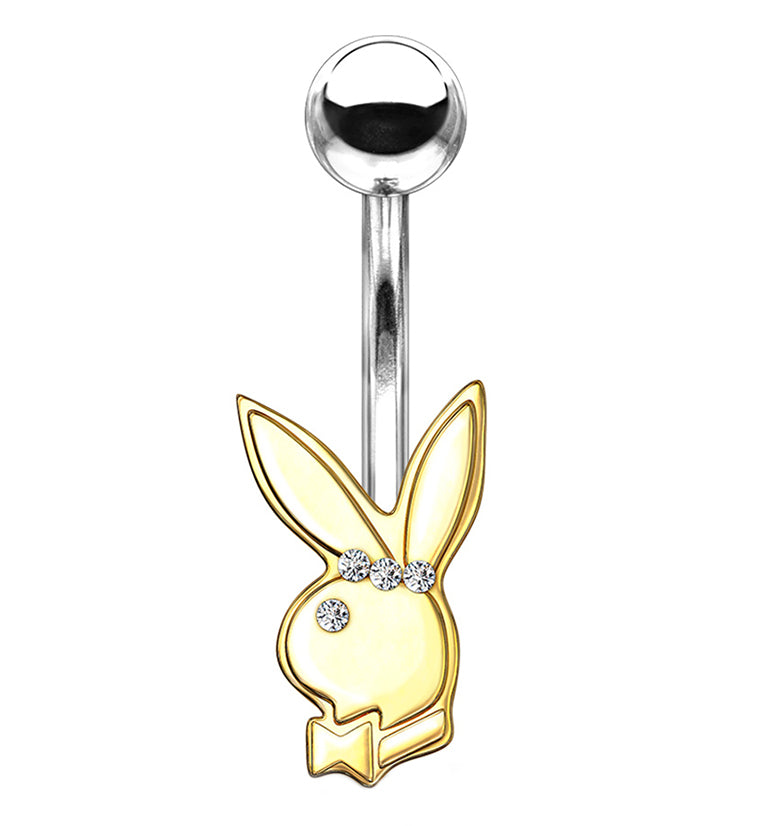 Gold CZ Playboy Belly Button Ring
