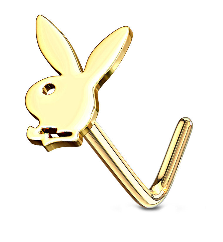 20G Gold PVD Playboy Bunny L Bend Nose Ring