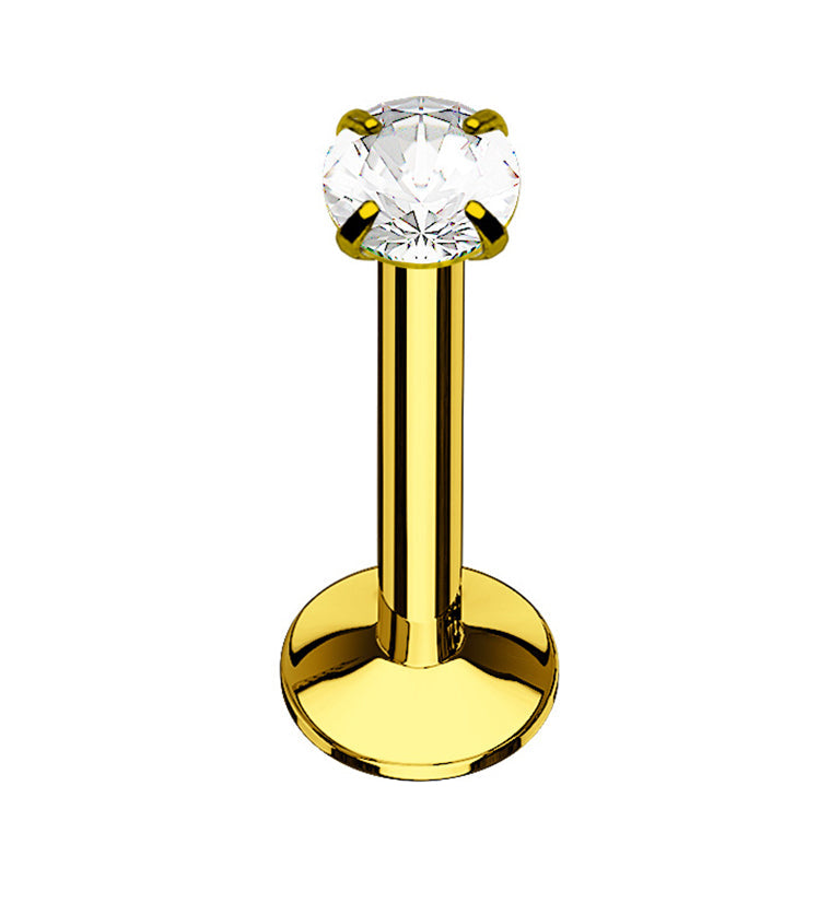 Gold PVD CZ Prong Top Internally Threaded Labret