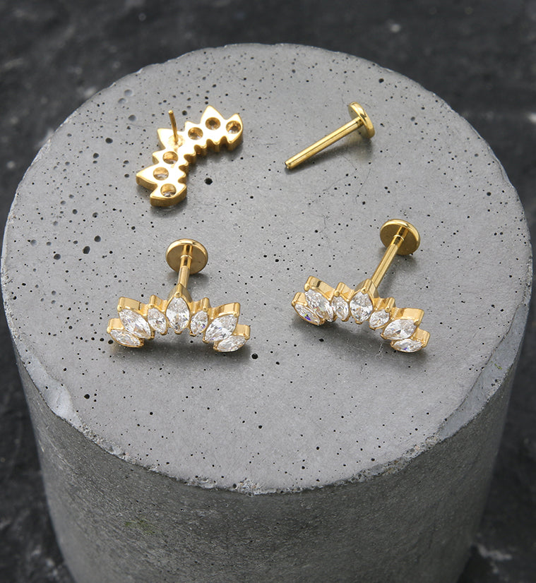 Gold PVD Anadem CZ Threadless Titanium Labret