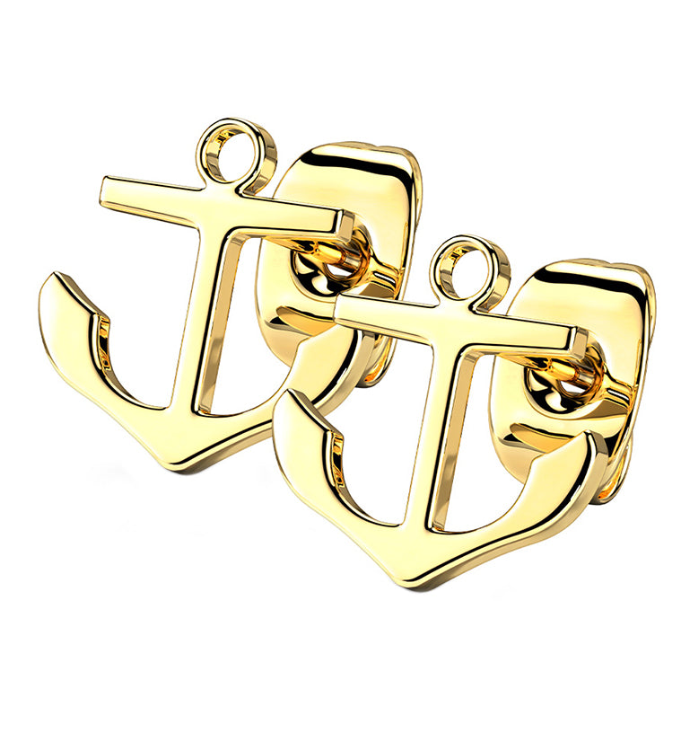 Gold PVD Anchor Stainless Steel Earrings