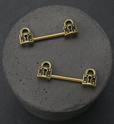 Gold PVD Antique Lock Stainless Steel Nipple Barbell