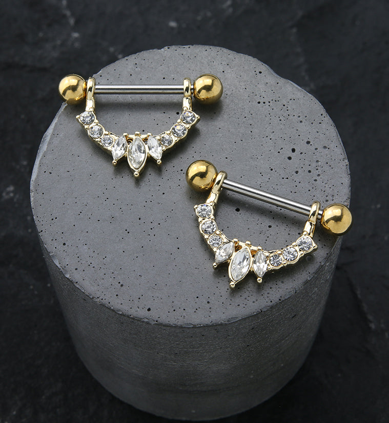 Gold PVD Apex Clear CZ Nipple Ring Barbell