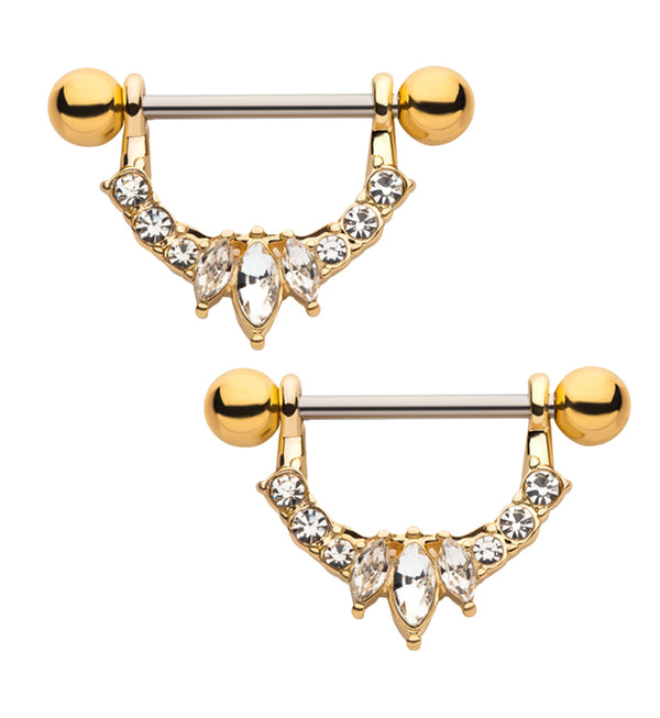Gold PVD Apex Clear CZ Nipple Ring Barbell