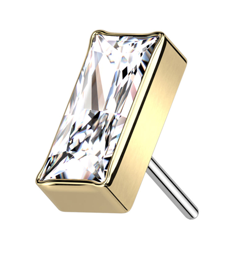 Gold PVD Baguette Clear CZ Threadless Titanium Top