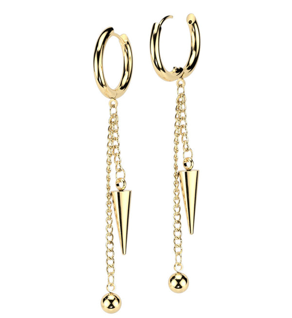 Gold PVD Ball Cone Dangle Stainless Steel Hoop Earrings