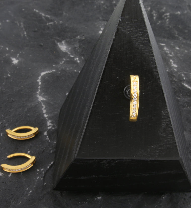 Gold PVD Bar Clear CZ Stainless Steel Hinged Belly Button Ring