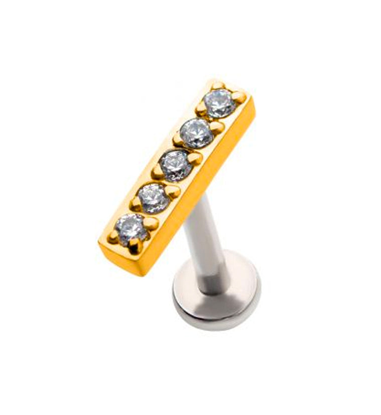 Gold PVD Bar Top Prong Set CZ Labret Post