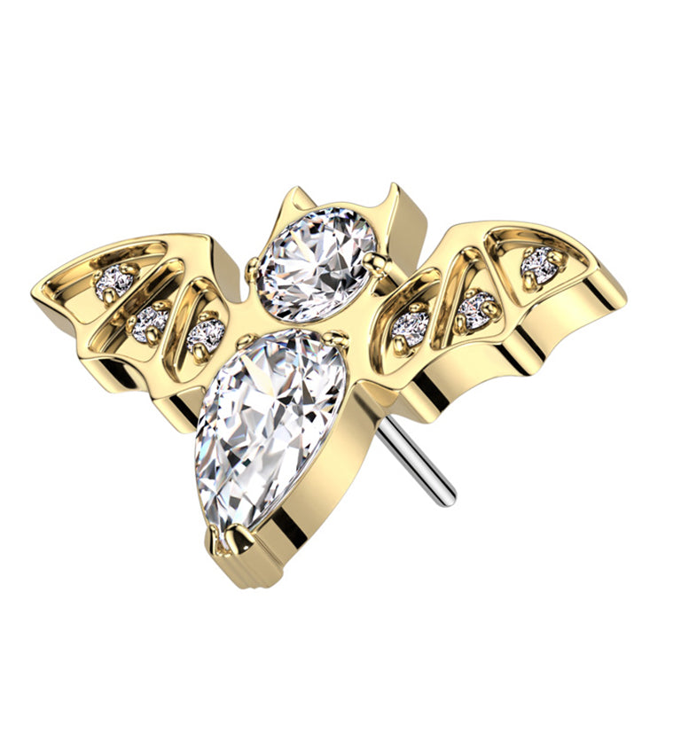 Gold PVD Bat Clear CZ Threadless Titanium Top