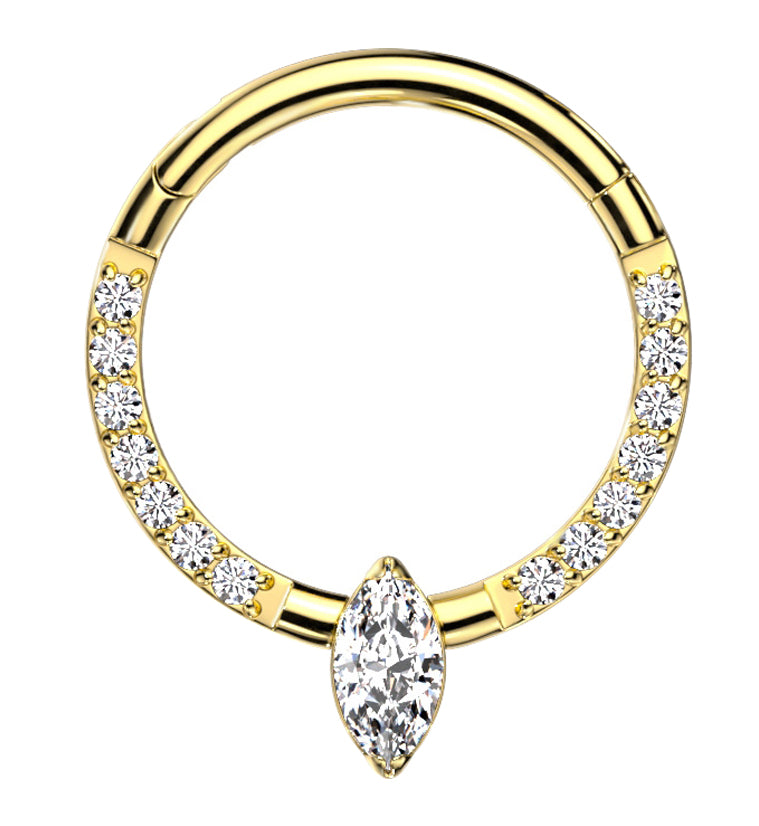 Gold PVD Bauble Clear CZ Titanium Hinged Segment Ring