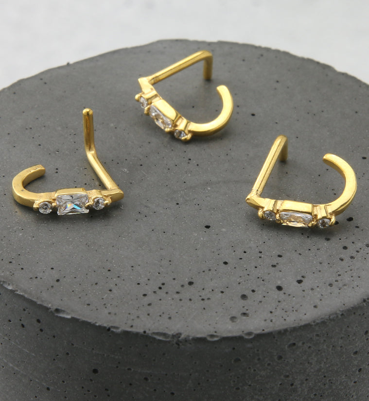 Gold PVD Bauble CZ Stainless Steel Nose Curve