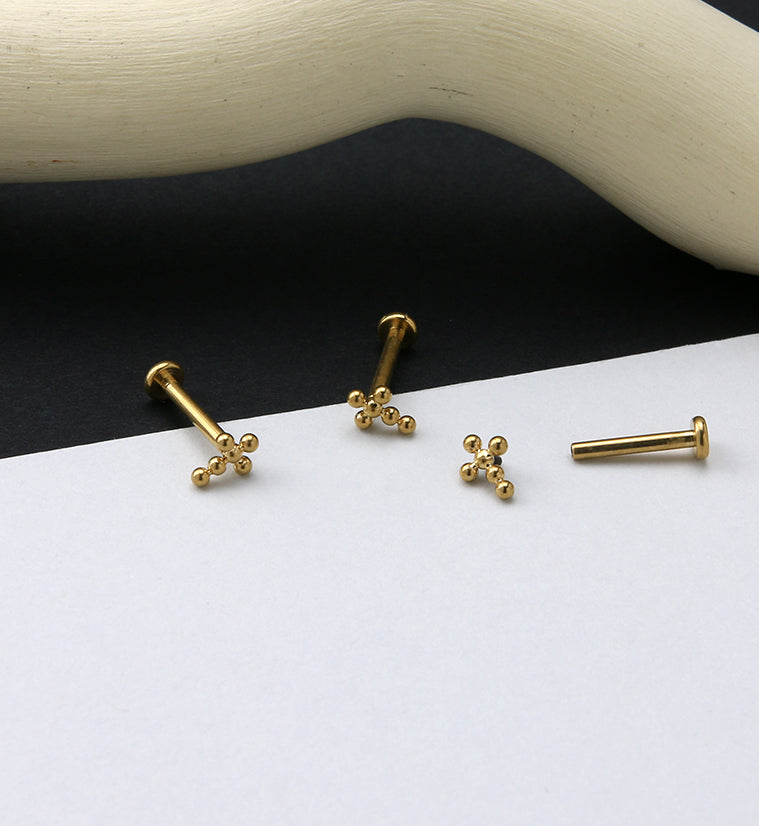 Gold PVD Beaded Cross Titanium Labret