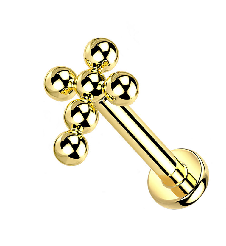 Gold PVD Beaded Cross Titanium Labret