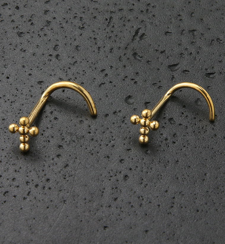Gold PVD Beaded Cross Titanium Nose Screw