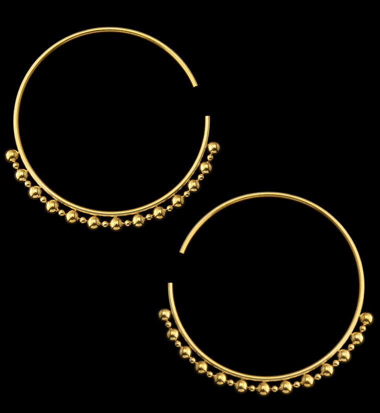 Gold PVD Beaded Hoop Stainless Steel Ear Weights