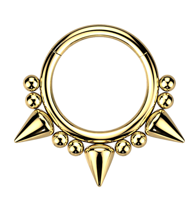 Gold PVD Beaded Mini Spike Stainless Steel Hinged Segment Ring