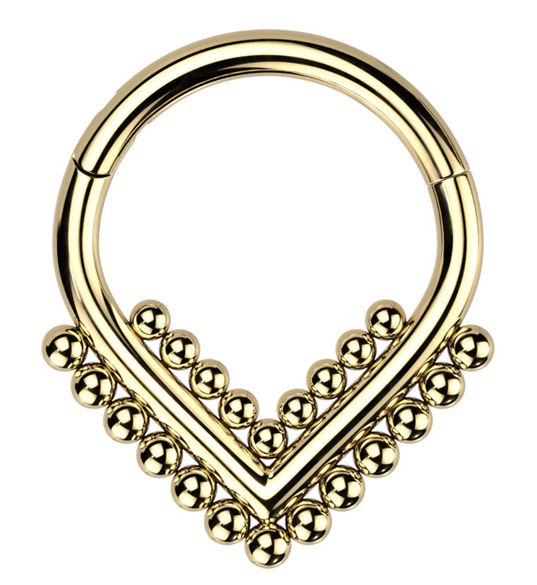 Gold PVD Beaded Point Titanium Hinged Segment Ring