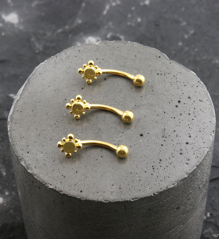 Gold PVD Beaded Sol Stainless Steel Curved Barbell