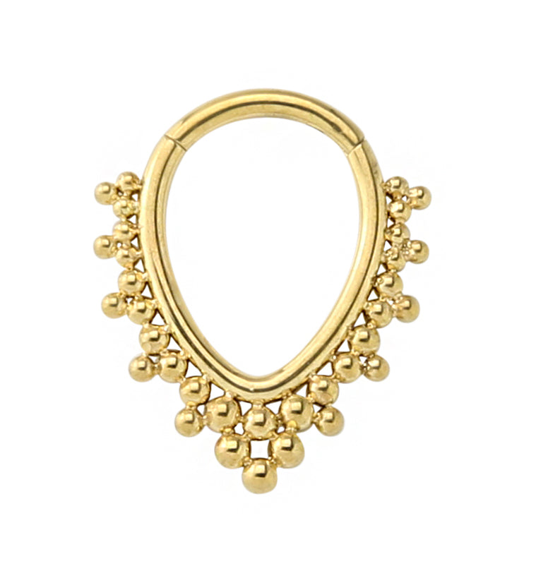 Gold PVD Beaded Teardrop Stainless Steel Hinged Segment Ring