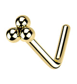Gold PVD Beaded Triad L Bend Nose Stud