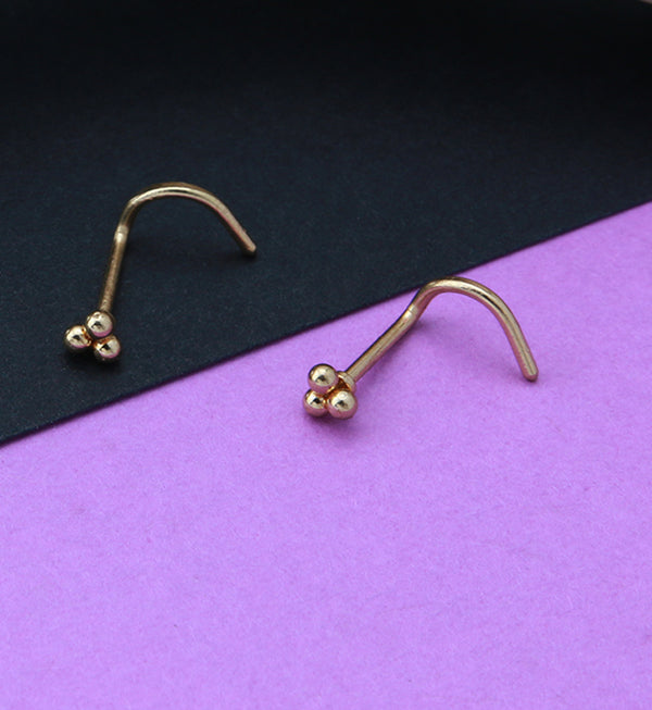 Gold PVD Beaded Triad Nose Screw Ring